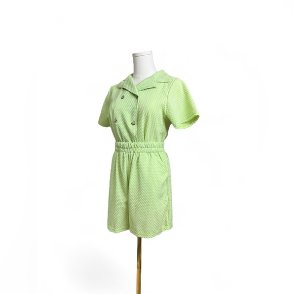 Top and Shorts Set Women Size Medium Green Short Sleeves Cropped High Waisted - Picture 5 of 11